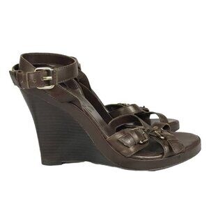BCBGirls ankle wrap wedge sandals brown 9
